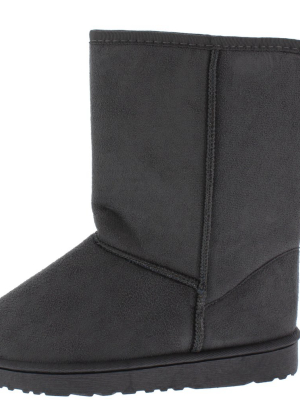 R001221 Dark Grey Pull On Faux Fur Lug Sole Boot