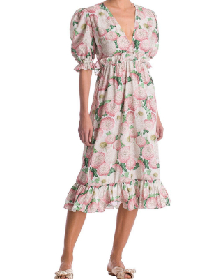 Dahlia Midi Dress With Puff Sleeves