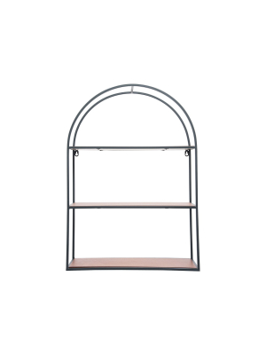 Arched Three Tier Metal And Wood Hanging Wall Shelf - Foreside Home & Garden