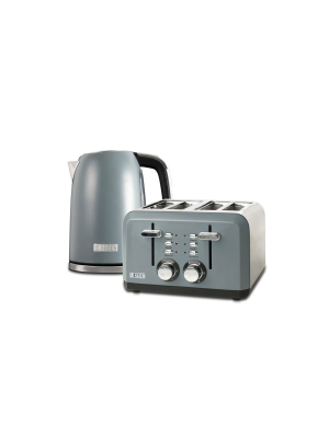 Haden Perth Wide Slot Stainless Steel Body Retro 4 Slice Toaster & Perth 1.7 Liter Stainless Steel Electric Kettle With Auto Shut Off