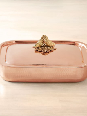 Ruffoni Historia Hammered Copper Rectangle Roasting Pan With Lovebirds Knob