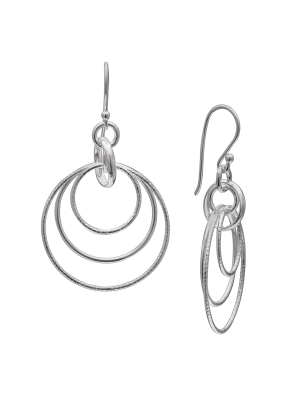 Polished Textured Drop Circle Earrings In Sterling Silver - Gray (1.5")