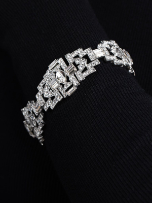 Silver And Crystal Art Deco Link Bracelet