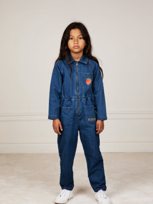 Mini Rodini Denim Strawberry Onesie - Blue