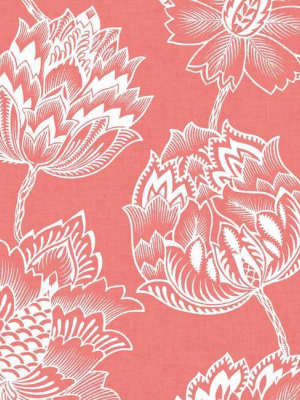 Batik Jacobean Peel & Stick Wallpaper In Coral By Roommates For York Wallcoverings