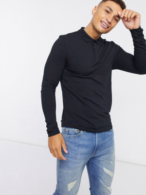 Asos Design Organic Muscle Polo In Black