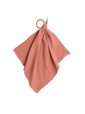 Coral Blanket With Wooden Teether