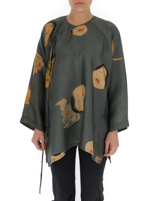 Uma Wang Printed Wrapped Blouse