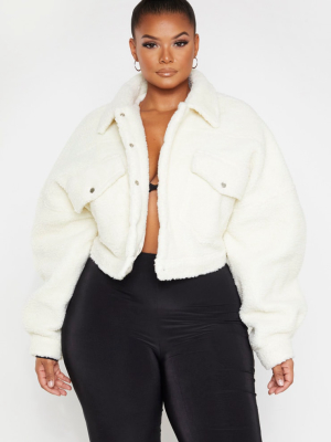 Plus Cream Cropped Borg Trucker Jacket