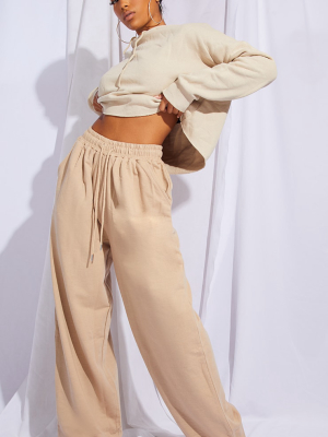 Stone Drawstring Slouch Wide Leg Pants