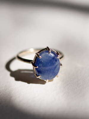 Blue Sapphire Cabochon Ring Vertical