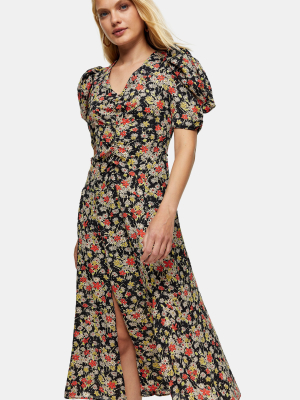 Grunge Floral Print Midi Dress