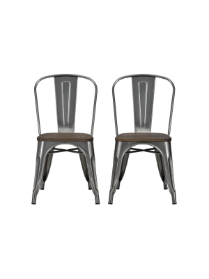 Set Of 2 Fiora Metal Dining Chair With Wood Seat Gun Metal - Room & Joy