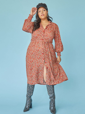 Plus Size Paisley Print Shirt Dress