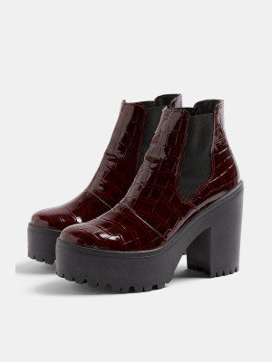 Bria Burgundy Crocodile Unit Boots