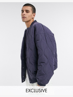 Collusion Onion Quilted Bomber Jacket In Navy
