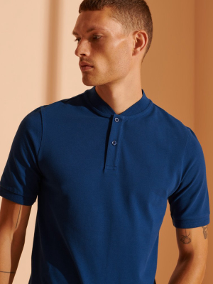 Henley Collar Pique Polo Shirt