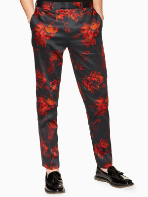 Black Floral Print Slim Pants