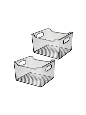 Mdesign Plastic Bathroom Vanity Storage Organizer Bin, Handles, 2 Pack - Smoke Gray