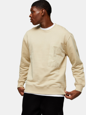 Stone Woven Pocket Sweatshirt