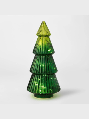 Lit Large Mercury Glass Christmas Tree Decorative Figurine Ombre Green - Wondershop™