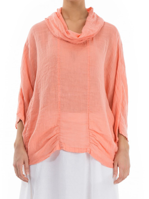 Cowl Neck Coral Linen Blouse