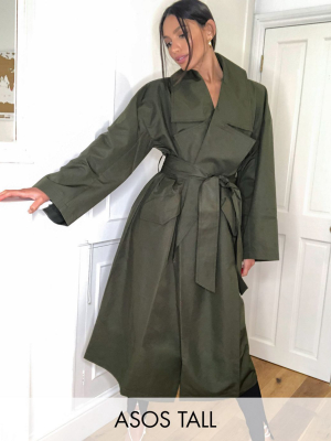 Asos Design Tall Slouchy Oversized Lightweight Trench Coat In Khaki