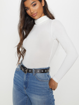 Cream Roll Neck Long Sleeve Bodysuit