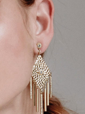 The Hammered Triangle Fringe Earrings - Rose Gold