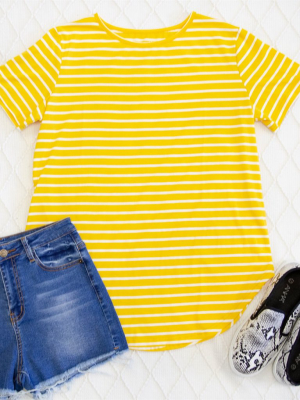 Short Sleeve Striped Mia Top - Yellow