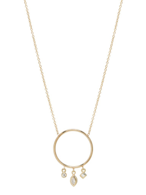 14k Mobile Circle Dangling Mixed Diamond Necklace