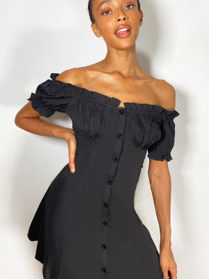 Black Bardot Frill Cup Detail Shift Dress