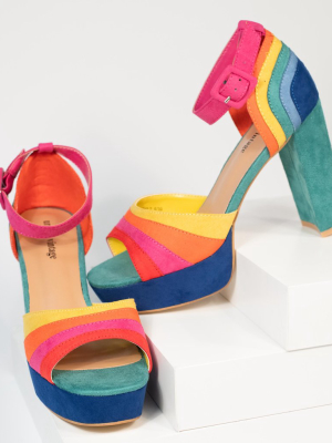 Unique Vintage Rainbow Suede Peep Toe Pumps