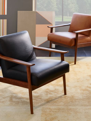 Mid-century Leather Show Wood Chair