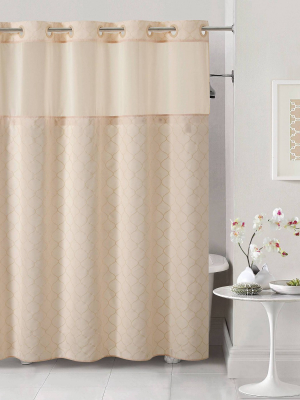 Mosaic Embroidery Shower Curtain With Peva Liner - Hookless