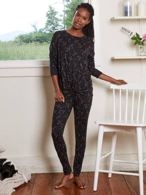 Women's Star Print Cozy Long Sleeve Top And Leggings Pajama Set - Stars Above™ Black