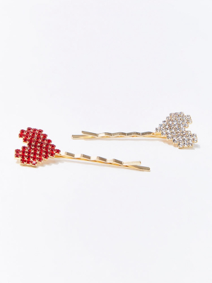 Rhinestone Heart Bobby Pin Set