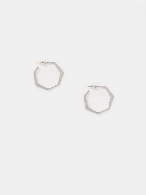 Topshop Hoop Earrings In Silver Hexagon