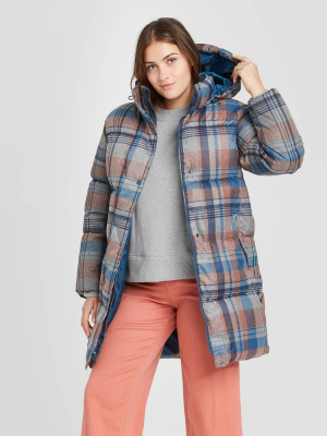 Women's Plaid Long Quilted Puffer Jacket - A New Day™