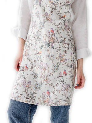 Printed Linen Apron - Birds Print