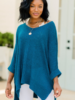Don't Waste A Moment Teal Blue Oversized Sweater