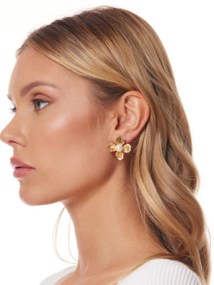 Gold With Pearl Center Flower Clip Earring