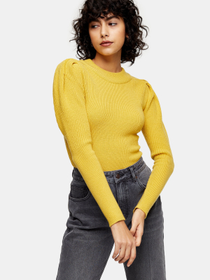 Yellow Balloon Sleeve Knitted Top