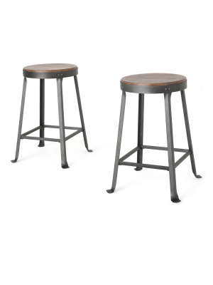 Emery 24" Counter Height Barstool Brown/gun Metal (set Of 2) - Christopher Knight Home