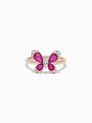 Effy Nature 14k Rose Gold Ruby And Diamond Butterfly Ring, 1.24 Tcw