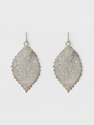 Women's Leaf Drop Earring - A New Day™ Silver