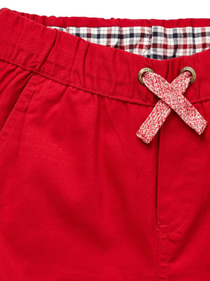 Boys' Red Gingham-lined Drawcord Cotton Short (sizes 8-18)