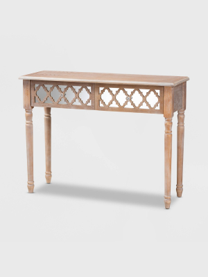 Celia Wood And Mirror 2 Drawer Quatrefoil Console Table Natural/silver - Baxton Studio