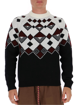 Prada Geometric Intarsia Knit Sweater