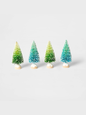 4pk 4in Blue & Green Bottle Brush Christmas Tree Decorative Figurine Set - Wondershop™